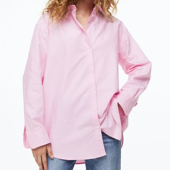 H&M Light Pink Oxford Shirt- Oversized Button Up Women’s Size Small Brand New - Picture 2 of 7